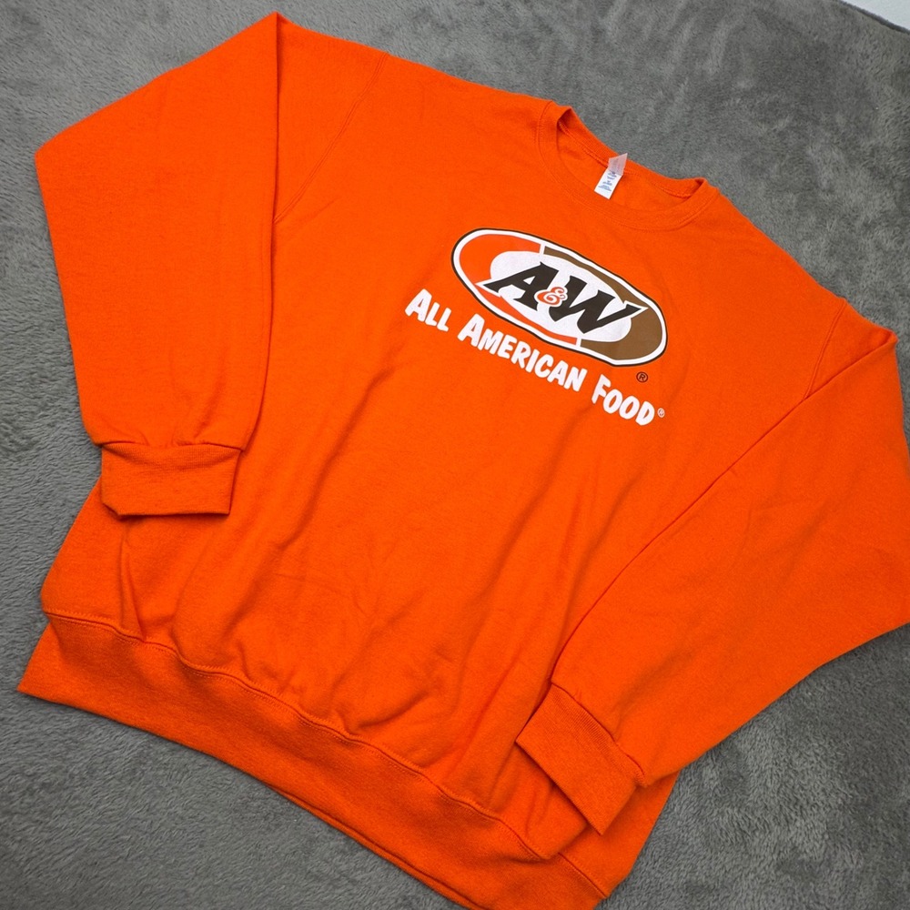 A&W All American Food Sweatshirt Mens Medium Orange Excellent Graphic Pullover